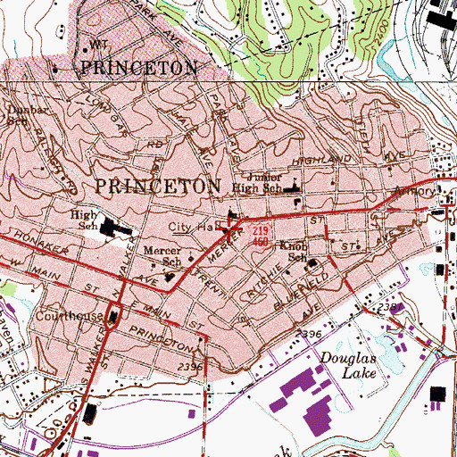 Topographic Map of Princeton City Hall, WV