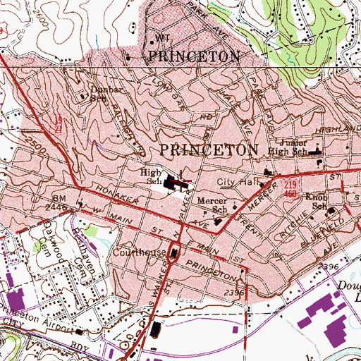 Topographic Map of Princeton Middle School, WV