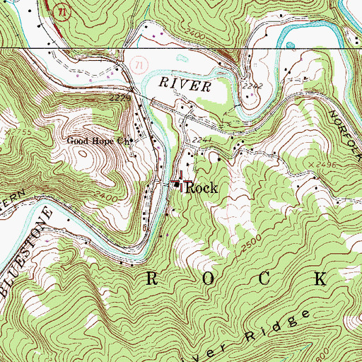 Topographic Map of Rock Elementary School (historical), WV