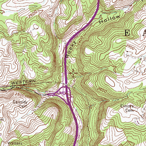 Topographic Map of Rocky Hollow School (historical), WV