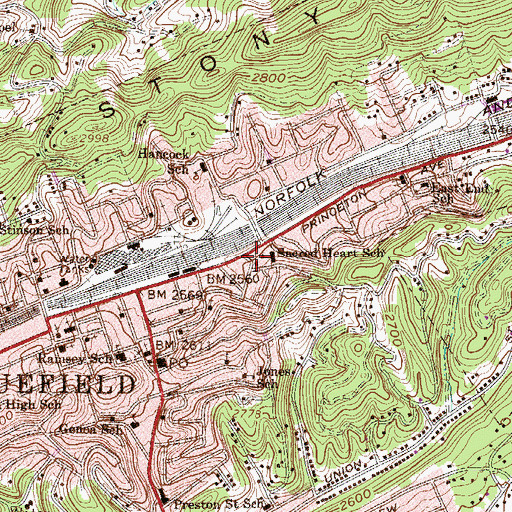 Topographic Map of Sacred Heart Catholic Church, WV