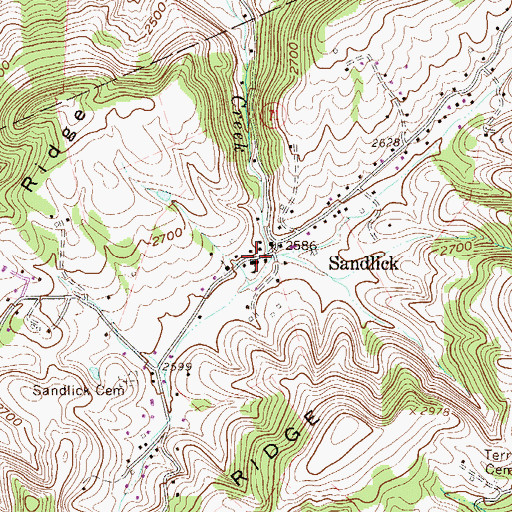Topographic Map of Sandlick School (historical), WV