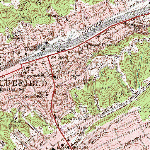 Topographic Map of South Bluefield Christian Church, WV
