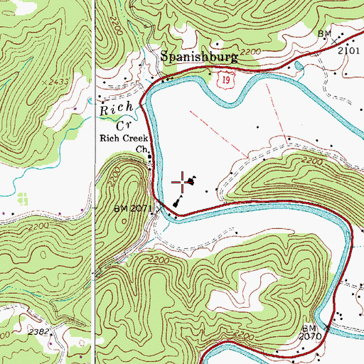 Topographic Map of Spanishburg School, WV
