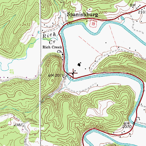 Topographic Map of Spanishburg High School (historical), WV