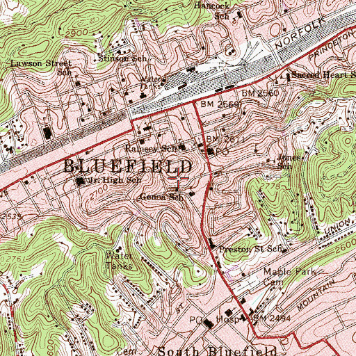 Topographic Map of Young Street School (historical), WV