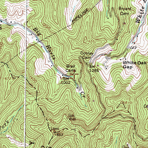 Topographic Map of Blair Cemetery, WV