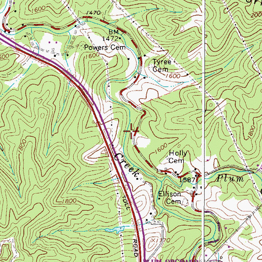 Topographic Map of Unnamed Tributary of Plum Orchard Creek Dam, WV