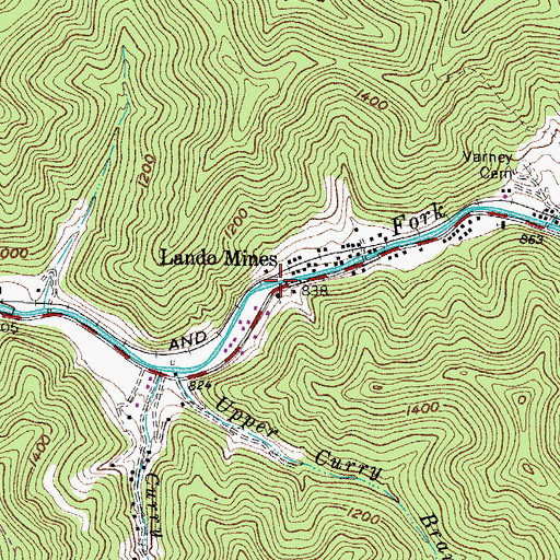 Topographic Map of Lando Mines, WV