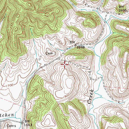 Topographic Map of Dye Spring, WV