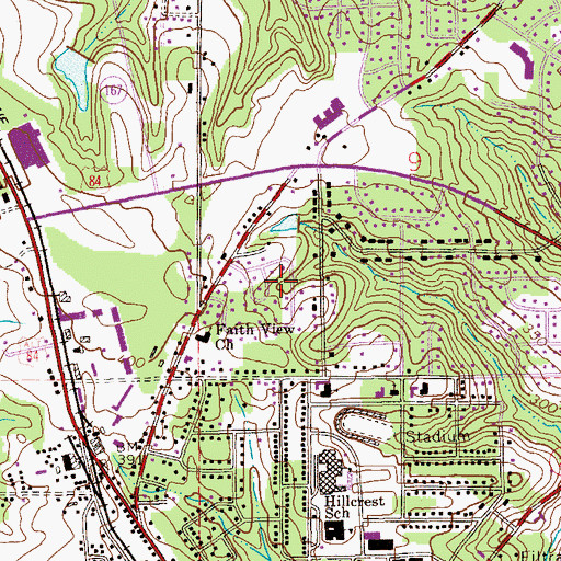 Topographic Map of Hillcrest, AL