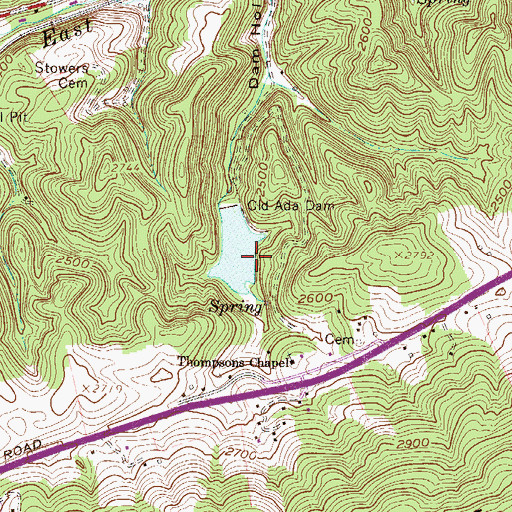 Topographic Map of Ada Reservoir Spring, WV