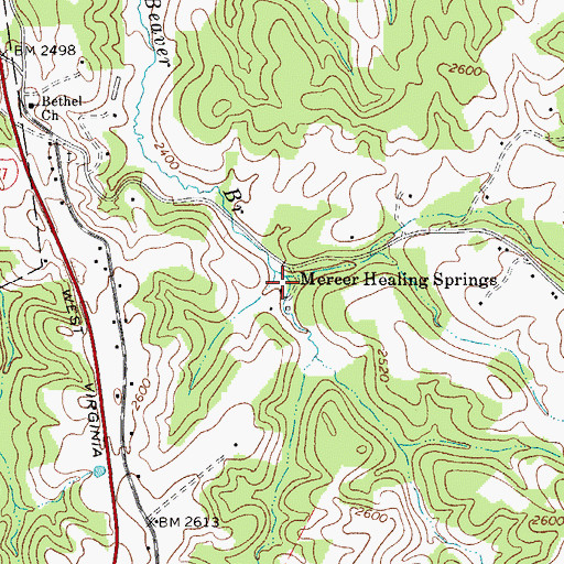 Topographic Map of Mercer Healing Springs, WV