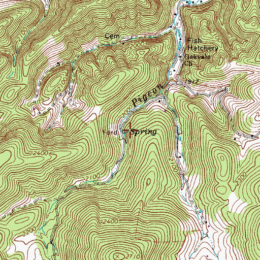 Topographic Map of Pigeon Creek Spring, WV