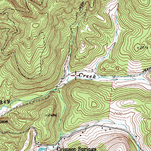 Topographic Map of Crimson Springs, WV
