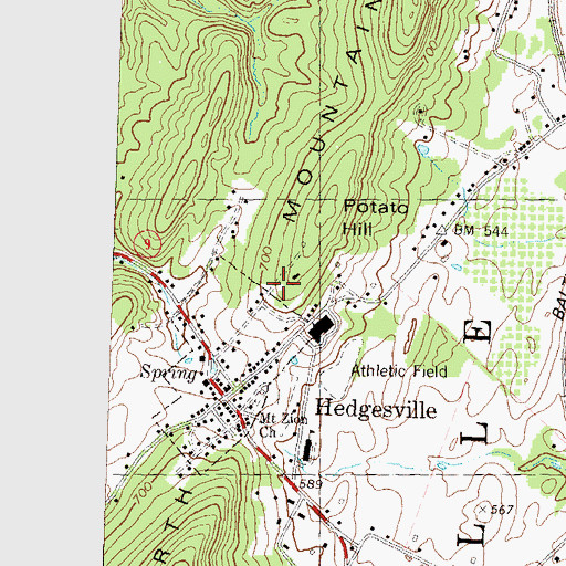 Topographic Map of Town Spring, WV