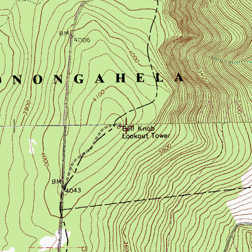 Topographic Map of Bell Knob Lookout Tower, WV