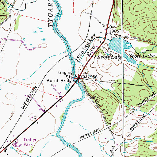 Topographic Map of Burnt Bridge, WV