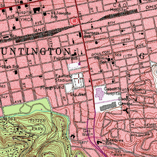Topographic Map of Fairfield Stadium (historical), WV