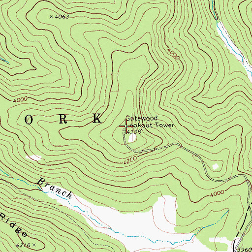 Topographic Map of Gatewood Lookout Tower, WV