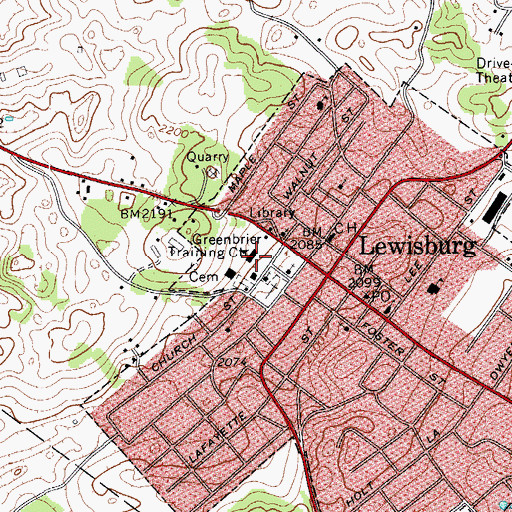 Topographic Map of Greenbrier Training Center, WV