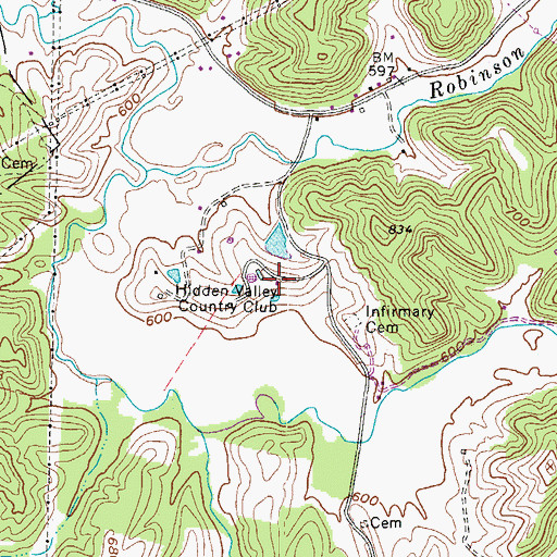 Topographic Map of Hidden Valley Country Club, WV