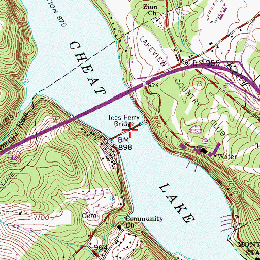 Topographic Map of Ices Ferry Bridge, WV
