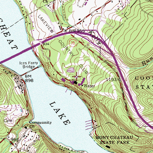 Topographic Map of Lakeview Country Club, WV