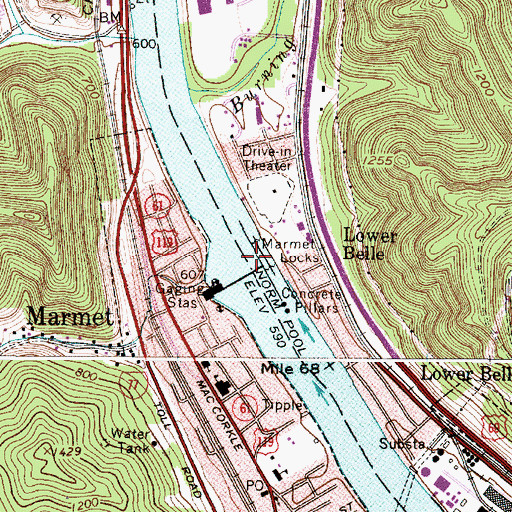 Topographic Map of Marmet Locks, WV