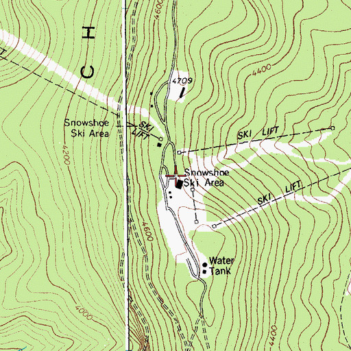 Topographic Map of Snowshoe Ski Area, WV