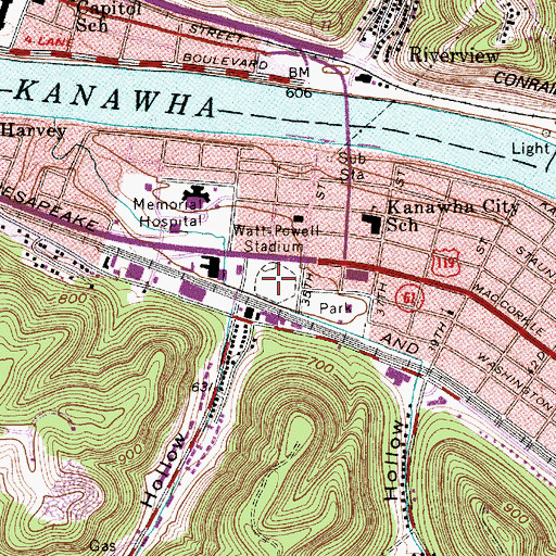 Topographic Map of Watt Powell Stadium, WV