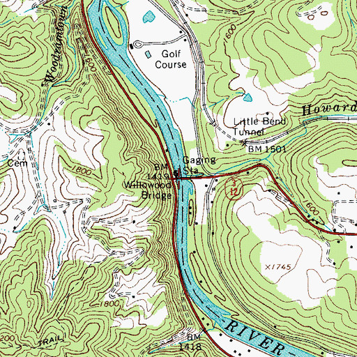Topographic Map of Willowood Bridge, WV