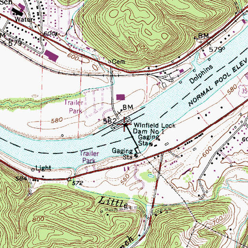 Topographic Map of Winfield Lock Dam Number 1, WV