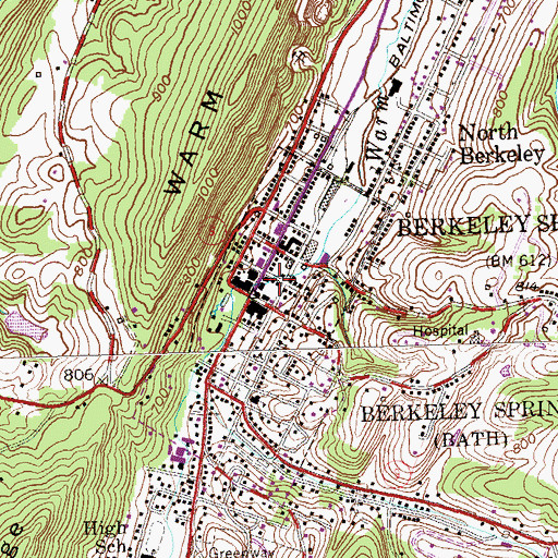Topographic Map of Bath Town Hall, WV