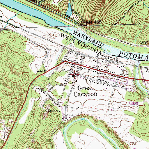 Topographic Map of Great Cacapon Elementary School (historical), WV