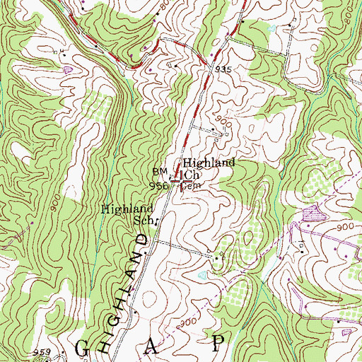 Topographic Map of Highland Cemetery, WV