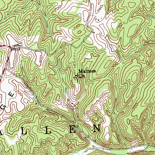 Topographic Map of Mahnes Cemetery, WV
