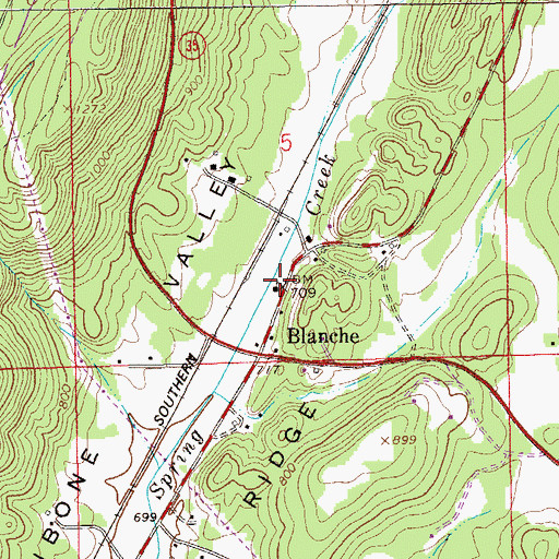 Topographic Map of Blanche Methodist Church, AL