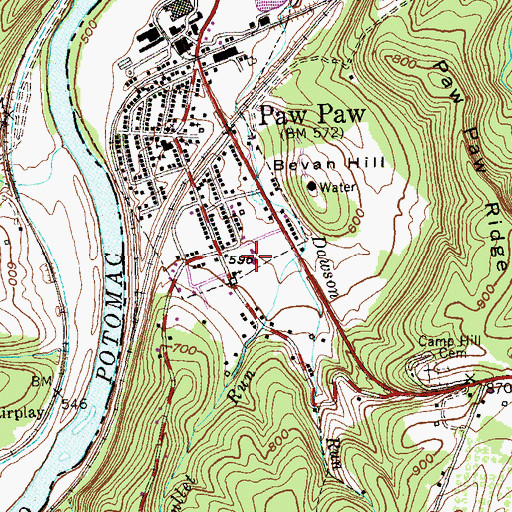 Topographic Map of Paw Paw High School, WV