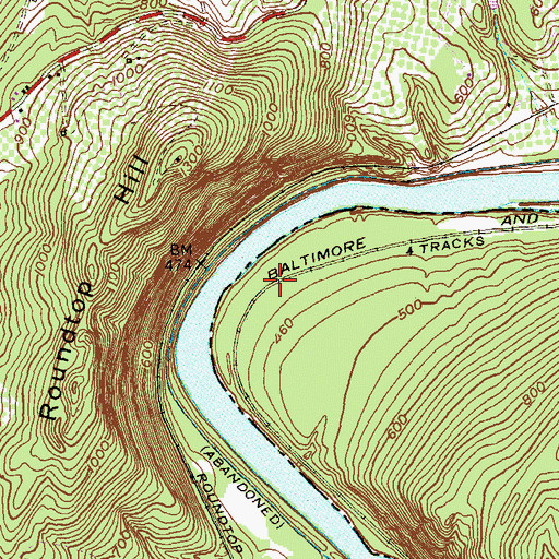 Topographic Map of Roundtop (historical), WV