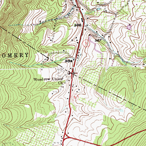 Topographic Map of Woodrow, WV