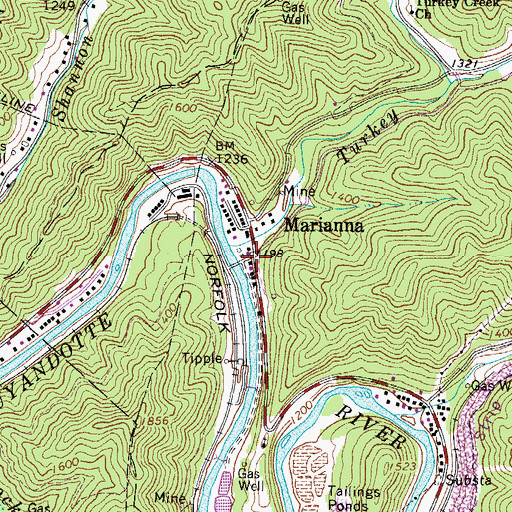 Topographic Map of Marianna, WV