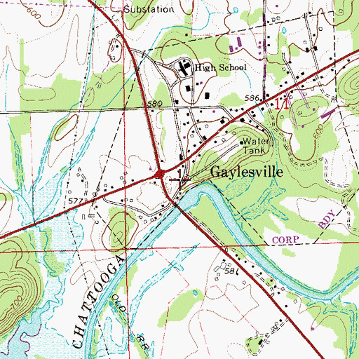 Topographic Map of Gaylesville Baptist Church, AL