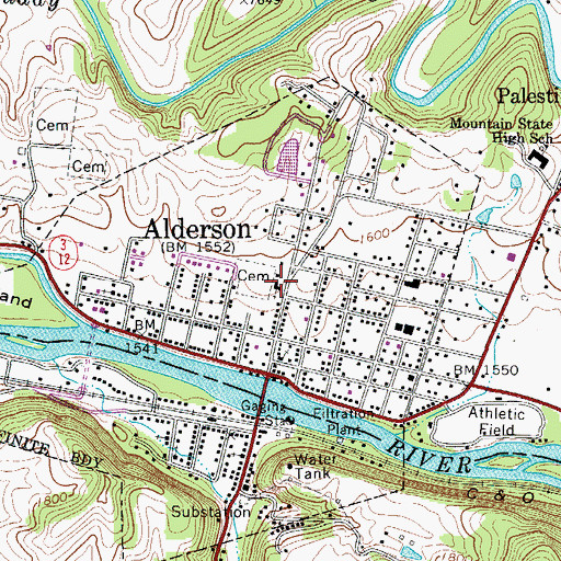 Topographic Map of Old Greenbrier Baptist Church, WV