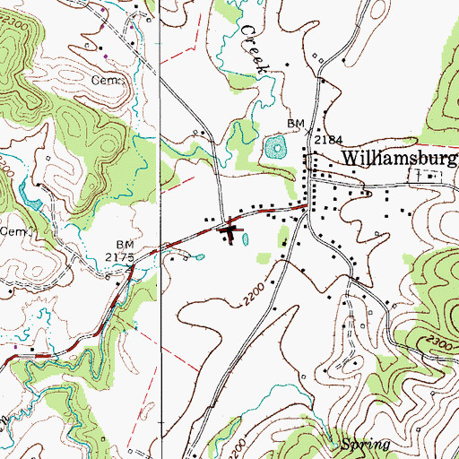 Topographic Map of Williamsburg High School (historical), WV