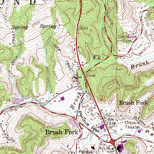 Topographic Map of Brushfork Church of God, WV