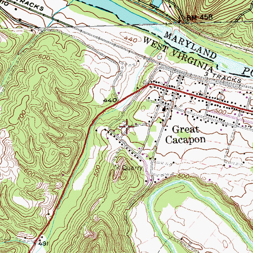 Topographic Map of Great Cacapon Cemetery, WV