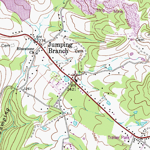 Topographic Map of Little Bluestone Primitive Baptist Church, WV