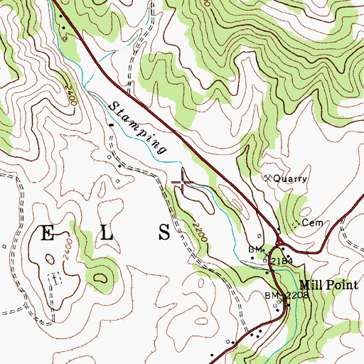 Topographic Map of Blue Spring, WV