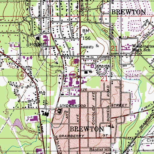 Topographic Map of Brewton Heights Shopping Center, AL